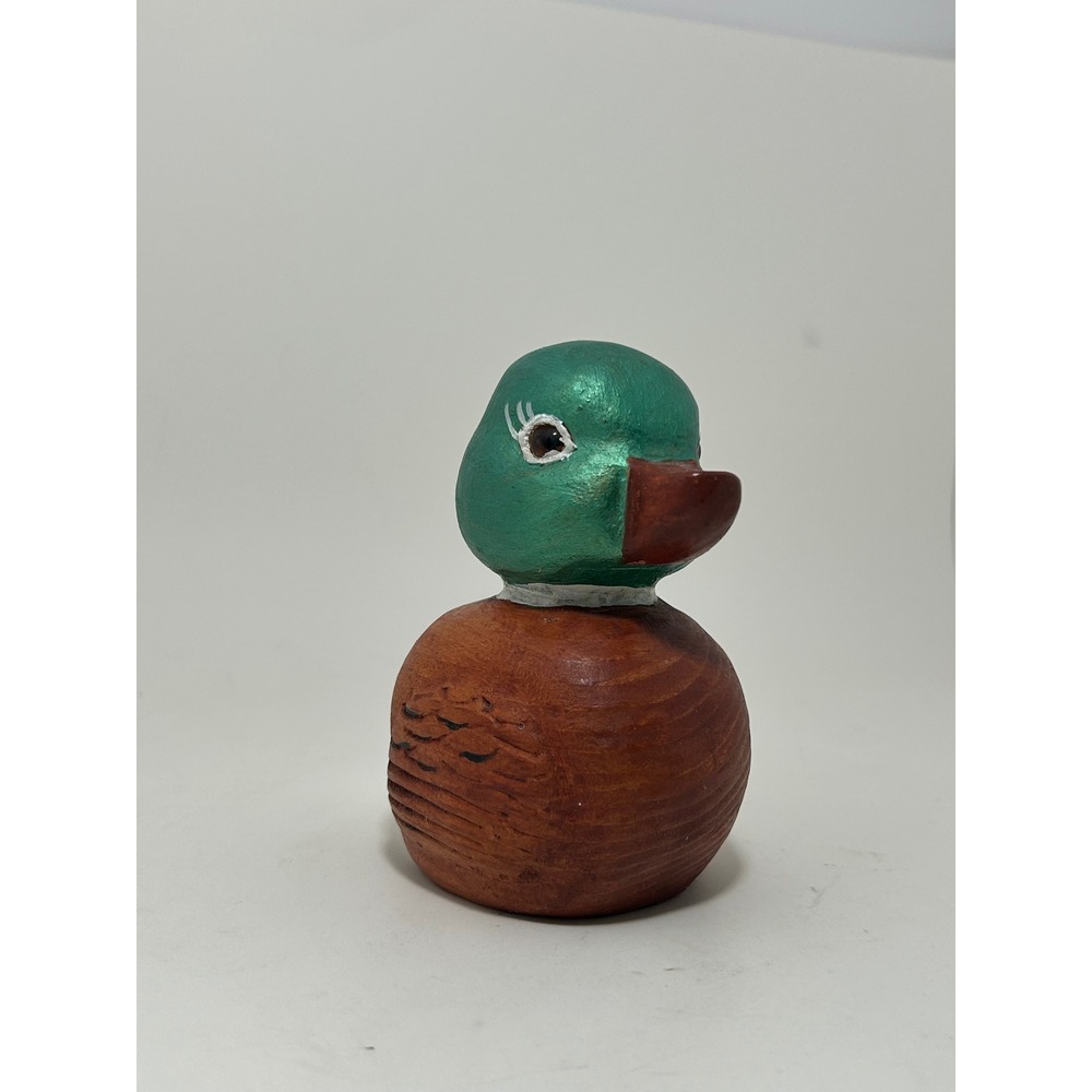 Hand Carved Wooden Duck Figurine‎ Rustic Folk Art Mallard Green Head Decor